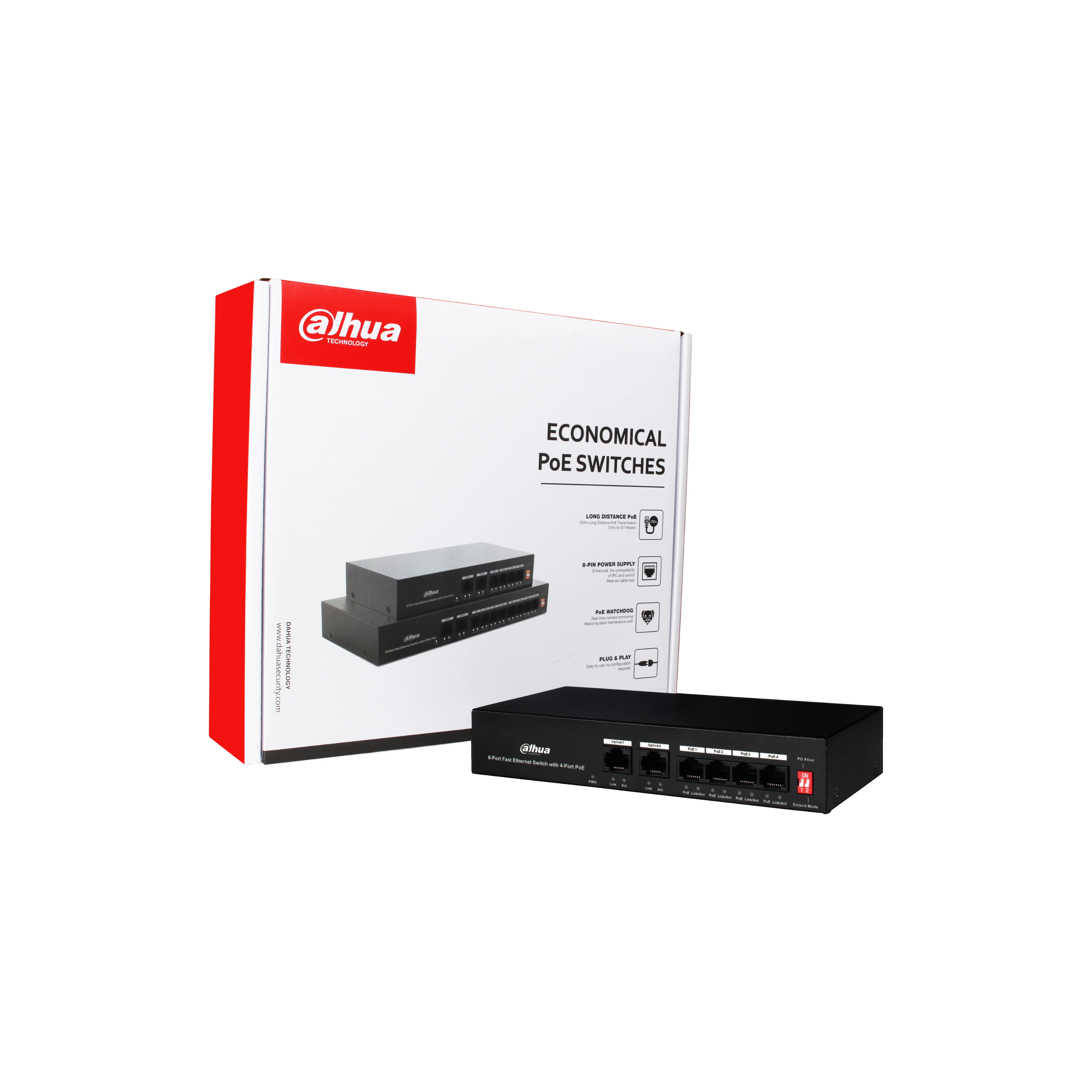 Switch PoE Dahua PFS3006-4ET-36 4-Port Gigabit për Kamera IP