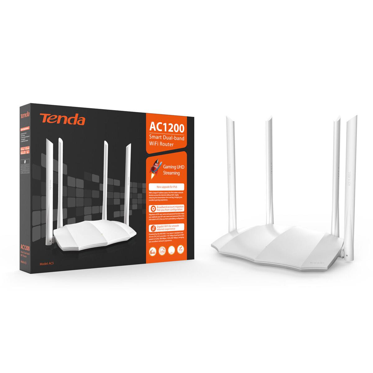 Tenda AC5 AC1200 Router Wireless Dual Band me 4 Antena 6dBi i Bardhë
